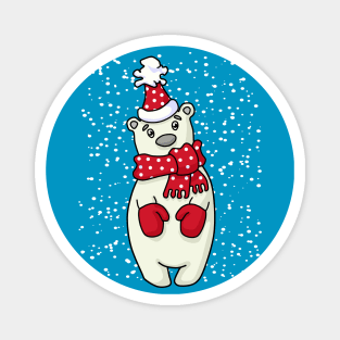 Polar Bear in Snow - Christmas Polar Bear Magnet